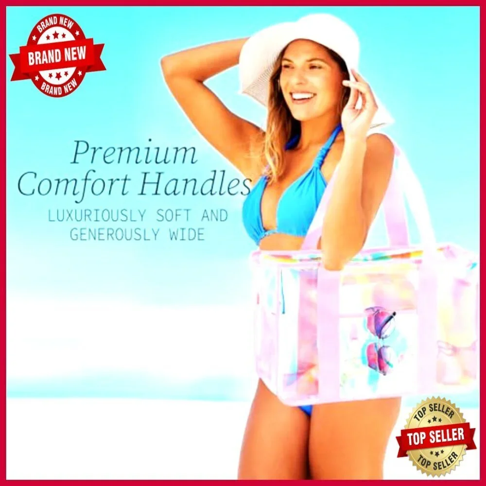 Large Waterproof Tote Bag with Zipper Closure for Beach Pool Travel